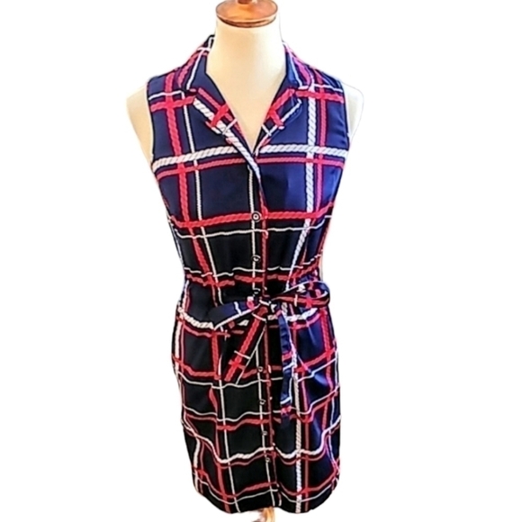 Talbots Nautical Rope Plaid Stripe Sleeveless Shirt Dress Size 2P - Picture 1 of 11